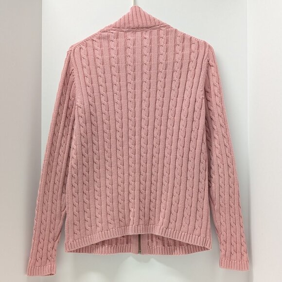 L.L. Bean Cable Knit Full Zip Cardigan Sweater in Pink - Picture 3 of 8